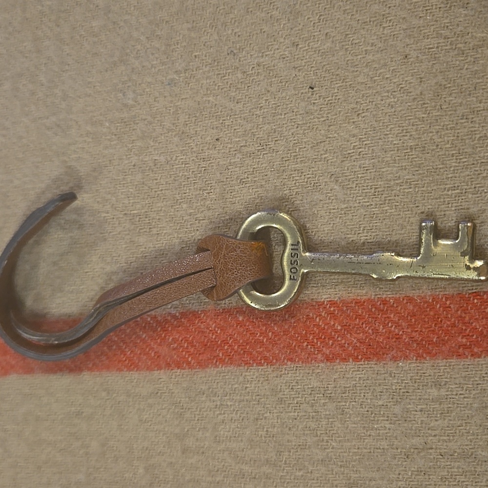 Fossil  Brown Leather Bag Charm With Gold Brass Key